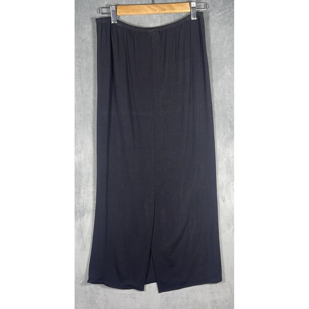 Eileen Fisher Women's Black Maxi Size M Pull On Rayon Stretch Back Slit USA - Picture 2 of 5